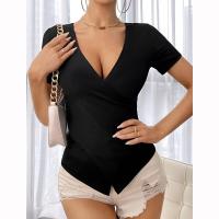 ราคา BRANCHÉ เสื้อยืดแขนสั้นคอวีเซ็กซี่เปิดอกเข้ารูปพอดีธรรมดาเสื้อยืดเบดี้คอน 240603012 (22092169164)