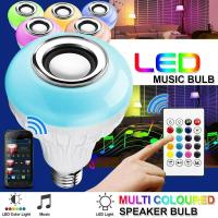 ราคา หลอดไฟลำโพงบลูทูธ E27 หลอดไฟ LED อัจฉริยะ RGB เพลงลำโพง หลอดไฟ ลำโพงบลูทูธไร้สาย ตกแต่ง หลอดไฟรีโมท Music Bulb 12W (21575613921)