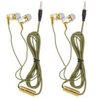 ราคา 2X H 169 3 5mm MP3 MP4 Wiring Subwoofer Braided Cord Universal Music Headphones with Wheat Wire Control Golden (16491615733)