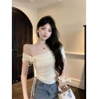 ราคา เสื้อผู้หญิง สีดำ ฤดูร้อน รัดรูป ปาดไหล่ เสื้อไหมพรม เซ็กซี่ วินเทจ ดอกไม้ (22185844426)