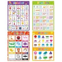 ราคา Letters Alphabet ABC Numbers Shape Colors Big Cards Kids Preschool Toddlers Educational Posters Wall Chart Set of 6PCS Vocabulary Building Early English Learning Toy for Kindergarten Classroom Decorat