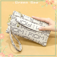 ราคา กระเป๋าสตางค์ใบยาวลายทะเลสีเขียวสำหรับผู้หญิงกระเป๋าสตางค์หนังแบบซิปคู่สำหรับผู้หญิง (20800600094)