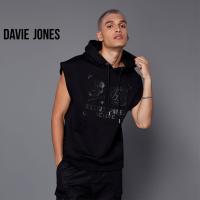 ราคา DAVIE JONES เสื้อฮู้ดดี้ โอเวอร์ไซส์ แขนกุด ปั้มลาย สีดำ Pullover Hoodie in black PU0011 BK 12 BK (16638899652)