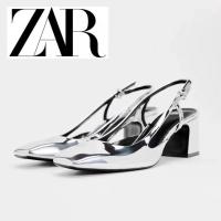 ราคา สเปนหัวห่อใหม่รองเท้าส้นหนา Za Ra3 6รองเท้าส้นสูงสีเงินเปล่ามีสายรัดหลังสี่เหลี่ยมหัวหลังอเนกประสงค์สำหรับสวมใส่ภายนอกรองเท้าแตะสำหรับผู้หญิงความสูง6ซม (21893437915)