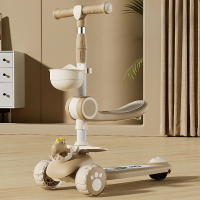 ราคา Beige สกุดเตอร์เด็ก สกู๊ตเตอร์ พับ ดนตรี วงล้อแฟลช ล้อมี ขาไถ ปรับนั่งได้ยืนได้ ของเล่นเด็ก Scooter (22058717953)