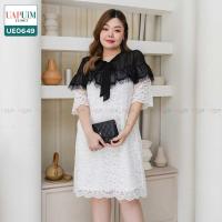 ราคา UE0649 ชุดเดรส สาวอวบ เดรสทูโทน ผลิตจากผ้าลูกไม้เนื้อนิ่มคุณภาพดี สวมใส่สบาย ช่วงด้านบนเป็นผ้าซีทรู เพิ่มความเซ็กซี่เล็กๆ มีเชือกผูกโบว์ช่วงคอ เสื้อผ้าพลัสไซส์ เสื้อผ้าสาวอวบ คุณภาพพรีเมี่ยม ชุด เดรส 