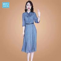ราคา MIUfashion ชุดเดรสผู้หญิง ชุดเดรสแขนสั้นคุณแม่สไตล์เกาหลี กระโปรงลายจุด ชุดไปทะเล ชุดเดรสสีฟ้า 2024 กระโปรง เสื้อ (21751086300)