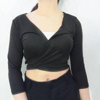 ราคา เสื้อยืดแขนยาวสุดเก๋ ดีไซน์ไขว้หน้าผูกเอว ผ้ายืดสวมใส่สบาย (22070487276)
