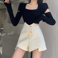 ราคา HOT shorts high waist straight cut simple retro Korean style For women ZHN (20956939744)