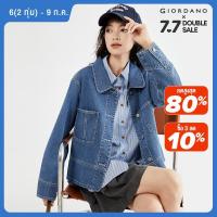 ราคา GIORDANO Women Jackets Rounded Turn Down Collar Washed Denim Jackets Big Pockets Fashion Casual Loose Denim Jackets 18373203 (22155229880)