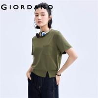 ราคา GIORDANO Women T Shirts Single Patch Pocket Short Tee Crewneck Front Vent Short Sleeve Simple Fashion Casual Tshirts 18324216 (22087255240)