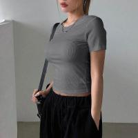 ราคา BRANCHÉ เสื้อยืดคอกลมเสื้อเอวลอยแขนสั้นอเนกประสงค์เสื้อเอวลอยคลาสสิกหรูหรา24060075601 (22051329078)