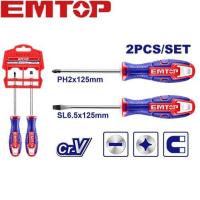 ราคา EMTOP ไขควงปากแบน ไขควงปากแฉก ขนาด 5 นิ้ว 2 ตัวชุด พร้อมแผงแขวน รุ่น ESST0202 Screwdriver Set (21412680703)