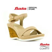 ราคา Bata COMFIT รองเท้าส้นสูง WEDGE SANDAL แบบสวม รัดส้น สีเบจ รหัส 7618355 Ladiescomfort Fashion (418378528)