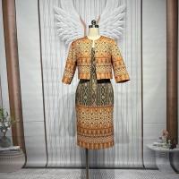 ราคา CLT ชุดไทยประยุกต์ set 2ชิ้น ชุดเซตผ้าไทย เสื้อคลุม เดรสกระโปรงพิมพ์ลายไทย เซตลายไทย ลายสวย ได้ทั้งชุด ชุดไทยประยุกต์ ชุดไปวัด ทำบุญ มี2สี ชุดไทยสีน้ำตาลเหลือง ชุดไทยสีม่วง (21979760137)