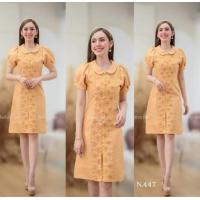 ราคา ชุดทำงานผ้าไทย เดรสผ้าทอลาย แต่งผ้าไหมญี่ปุ่น คอบัว แขนตุ๊กตา (17234478268)