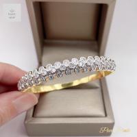 ราคา งานดี18K กำไลข้อมือประดับเพชรกลีบดอกไม้ งานอย่างดีมีปั๊ม18K ขนาดรอบวง18cm (22163390647)