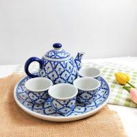 ราคา ชุดถ้วยน้ำชา ชุดกาน้ำชา กาน้ำชา เซรามิก น้ำชา กาแฟ ลายคราม ลายไทย เนื้อเซรามิคเคลือบอย่างดี เนื้อเงางาม 1ชุดมี 6ชิ้น (21287860441)