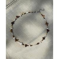 ราคา CoralcoStudio สร้อยคอมุกน้ำจืดแท้และหิน อะไหล่สแตนเลสแท้ไม่ลอกดำ White pearl Brown tone (21873918455)