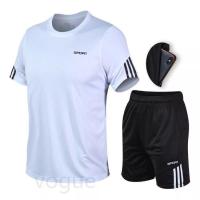 ราคา Ar Shop ชุดกีฬาผู้ชาย แถบ3ขีดสั้น ออกกำลังกาย เล่นกีฬา เนื้อผ้าดีมากๆ ใส่สบายระบายอากาสได้ดี เซต 2ชิ้น กางเกง เสื้อ (2065746631)