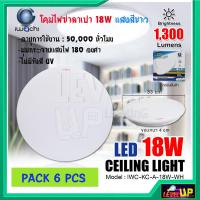 ราคา แพ็ค 6 หลอด โคมไฟติดเพดาน โคมไฟซาลาเปา 18 วัตต์ โคมไฟเพดานกลม โคมไฟ LED โคมไฟติดฝ้า หลอดไฟ LED IWACHI 18W แสงสีขาว DAYLIGHT (15558910850)