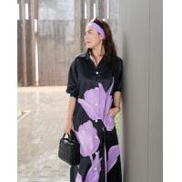 ราคา เดรสทิวลิปสีม่วง ผ้าซาตินกัน UV (22024992527)