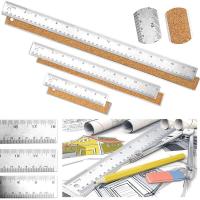 ราคา Metal Ruler 3 Pieces Stainless Steel Ruler with Cork Backing Non Slip Straight Edge Metal Ruler for Office School Work (19850084961)