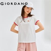 ราคา Giordano ผู้หญิง เสื้อยืดแขนสั้นคอกลมผ้าคอตตอนยืดปักลายแบบชนสี Free Shipping 05321407 (21211729231)