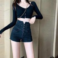 ราคา DKกางเกงยีนส์ขาสั้น กางเกงยีนส์เอวสูง กางเกงยีนส์ขาสั้นขาดๆ กางเกงแฟชั่นสไตล์เกาหลี TP 35 (20353042564)