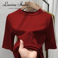 ราคา LAREINE เสื้อยืดแขนกลางลำลองสำหรับผู้หญิงเสื้อฉบับภาษาเกาหลีแขนสามส่วนคอกลมเสื้อเชิ้ตสีพื้นแขนห้าส่วน (21453021934)