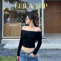 ราคา hybliss bkk Leila top เสื้อปาดไหล่สีดำ แต่งโบว์ ลูกไม้ (21269822149)