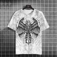 ราคา tshirt for men Catholicism print angel wings skull evil graphic summer short sleeve daily fashion tops o neck quick drying clothing (21945774457)