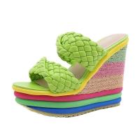 ราคา รองเท้าแตะสานส้นตึกสตรีรองเท้าลำลองแฟชั่นแบบไม่ลื่นมีสี (10575433556)