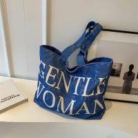 ราคา กระเป๋าผ้าใบลายพิมพ์ตัวอักษรความจุขนาดใหญ่กระเป๋าสตรีผ้ายีนส์กระเป๋าสะพายไหล่สีฟ้ากระเป๋าลำลองที่ทนทานกระเป๋าช้อปปิ้งผ้า (20860922242)