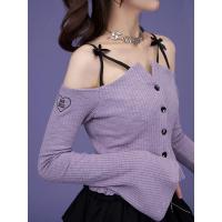 ราคา เสื้อแขนยาว เปิดไหล่ข้างเดียว เข้ารูป สีม่วง สีขาว สําหรับเด็กผู้หญิง (19714970355)