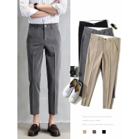 ราคา YS Fashion Casual Slacks Cropped Pants X201 slim fit trousers กางเกงสแล็คชาย สามสี สีดำ สีเทา กากี size 28 34 (12407075392)