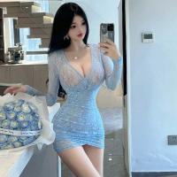 ราคา กระโปรงสั้นแขนยาวชั้นเดียวสำหรับสาวแซ่บสุดเซ็กซี่คอลึกซีทรูลูกไม้ยั่วยวนชุดเดรสรัดสะโพกรัดรูปสำหรับผู้หญิง (21934302402)
