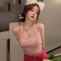 ราคา เสื้อเกาะอกลูกไม้ เสื้อครอปสายเดี่ยว เสื้อสายเดี่ยวเเขนกุด เสื้อครอปมัดโบว์หลัง เสื้อครอปลายดอกไม้ (17098029252)