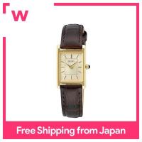 ราคา Seiko นาฬิกา Seiko ควอตซ์ทรงสี่เหลี่ยมสำหรับสุภาพสตรีดีไซน์ SWR066หน้าปัดสีทองประดับแชมเปญหนังสีน้ำตาล X (20887940061)