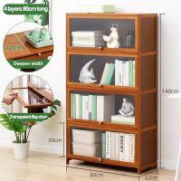 ราคา KIMDELIN ตู้โชว์5 4 3ชั้นชั้นชั้นหนังสือที่จัดระเบียบตู้ไม้ชั้นหนังสือกระจกชั้นไม้เก็บของประตูพลิก (21974737853)