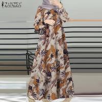 ราคา ชุดเดรสฤดูร้อนสำหรับสตรีมุสลิมลายดอกไม้สไตล์มุสลิมชุดเดรสแฟชั่นสตรีซองตะเกียงวินเทจชุดยาวพิมพ์ลาย (21837589307)