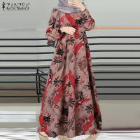 ราคา ชุดเดรสฤดูร้อนสำหรับสตรีมุสลิมลายดอกไม้สไตล์มุสลิมชุดเดรสแฟชั่นสตรีซองตะเกียงวินเทจชุดยาวพิมพ์ลาย (21837589321)