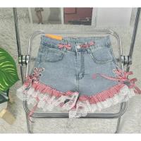 ราคา กางเกงยีนส์ขาสั้น แต่งลูกไม้ ตัดลายสก็อตเป็นชั้นๆ ร้อยเชือกด้านข้างสุดน่ารัก (22039725579)