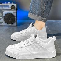 ราคา แฟชั่นผู้ชายใหม่รองเท้าผ้าใบ PU รองเท้าหนังสำหรับชายรองเท้าสีดำรองเท้าสีขาวรองเท้าผ้าใบชายรองเท้าทำงานสำนักงาน (21674599522)