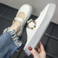 ราคา รองเท้าคัทชู แฟชั่น แบบสวม เสริมส้นต่ำ ปิดหน้าเท้า วัสดุยาง สีโทนอ่อน ใส่ทำงาน พร้อมส่ง (22276537584)