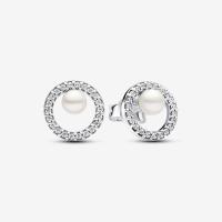ราคา Treated Freshwater Cultured Pearl Pavé Halo Stud Earrings 925 Sterling Silver Circle Pearl Earrings Jewelry Gift For Women (21884492477)