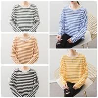 ราคา FC พร้อมส่ง เสื้อยืดแขนยาวลายทาง ทรงโอเวอร์ไซส์ 5 สี ผ้านิ่มเด้ง (5142536070)