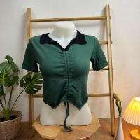 ราคา เสื้อครอปแขนสั้น คอปกโปโล แบบผูกเชือก เข้ารูป (20234094442)