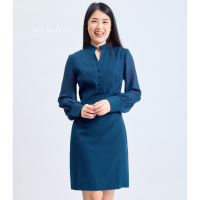 ราคา ALL BEAUTE Dress เดรสแขนชีฟอง เดรสทำงาน เดรสสีกรมท่า (21930949091)