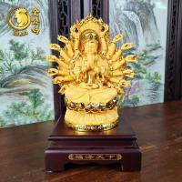 ราคา พร้อมส่ง เจ้าแม่กวนอิม กวนอิม นั่งพันมือ หลังมีรัศมี งานเรซิ่นพ่นทรายสีทอง สูง 9 16นิ้ว (15354107272)